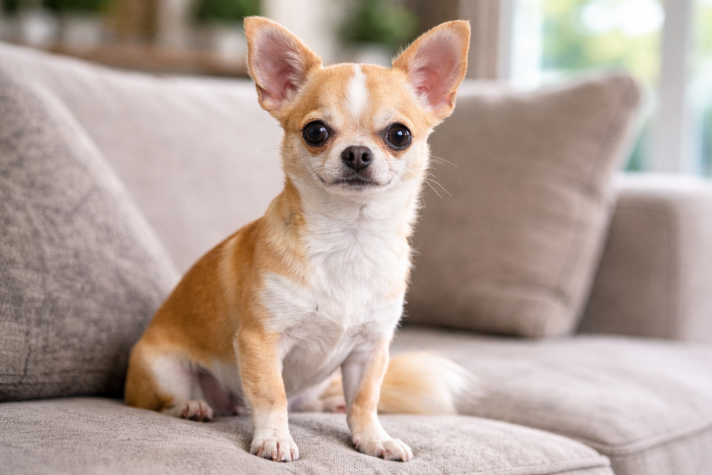 chihuahua de pelo corto en casa