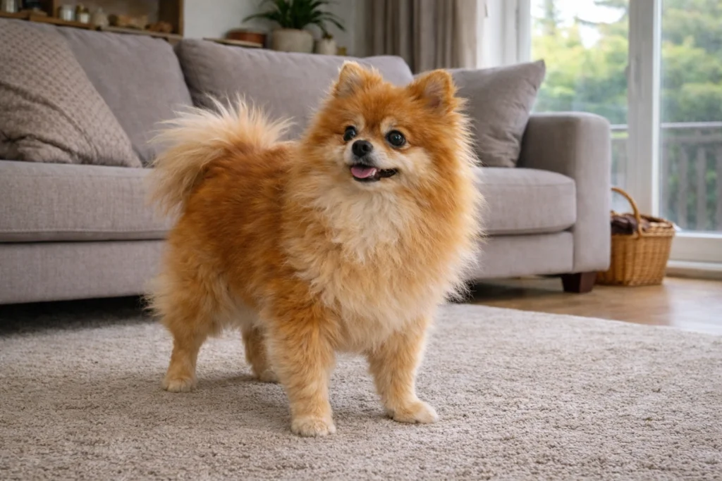 foto de perro pomerania en casa
