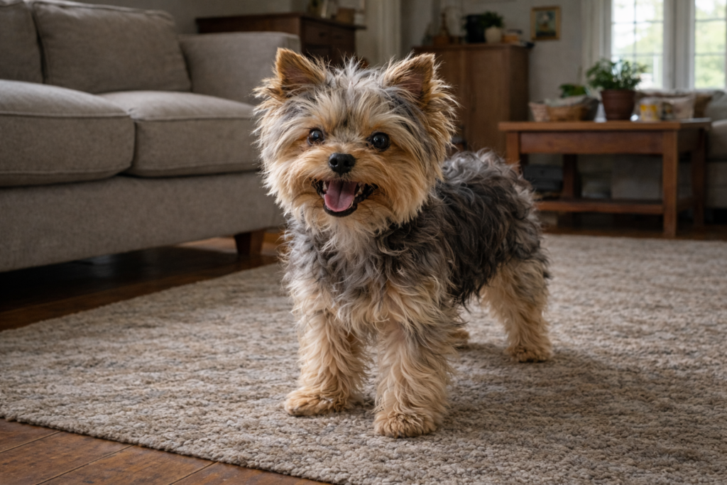 Foto de un yorkshire terrier pequeño en casa