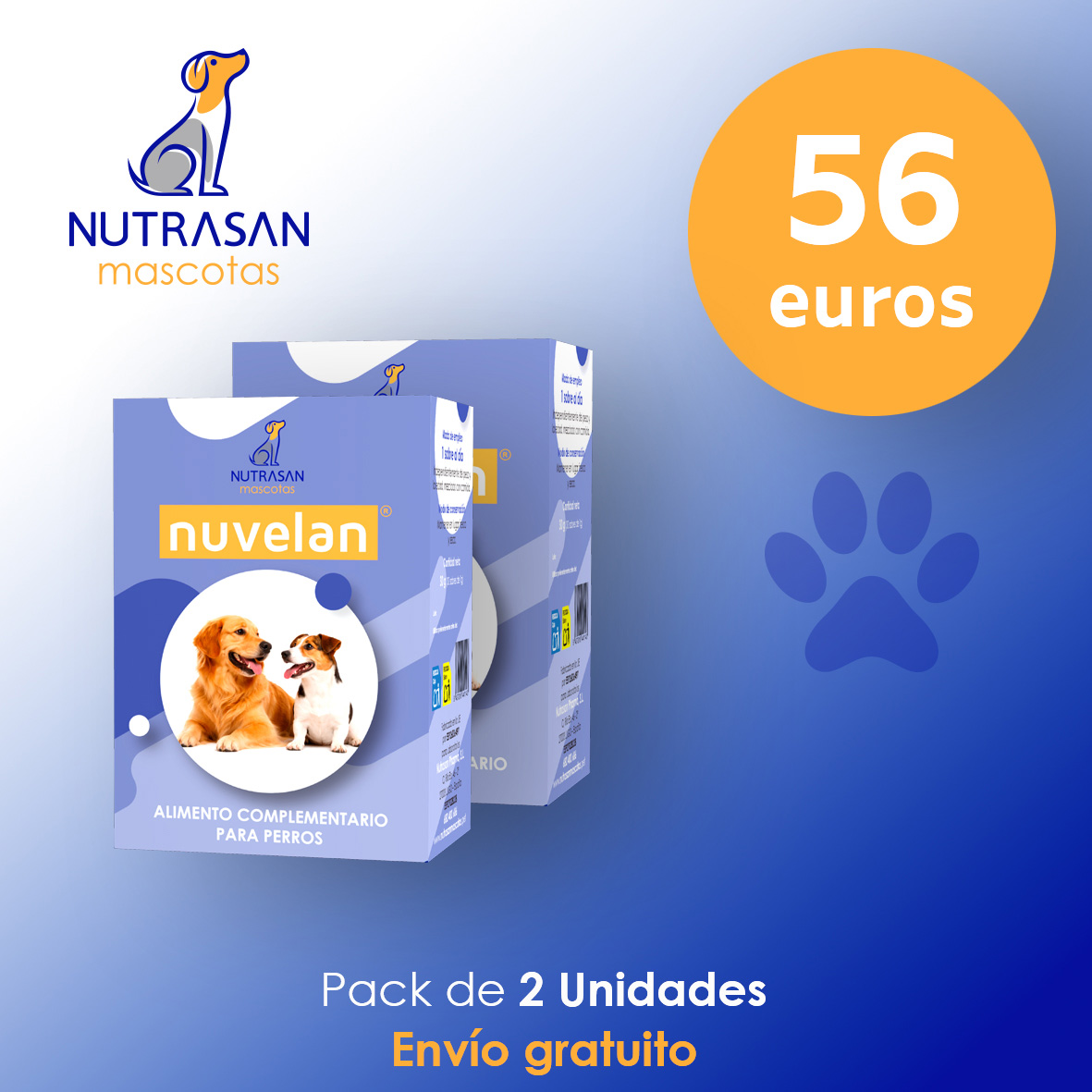 Probiótico perros Nuvelan de Nutrasan Mascotas en pack.