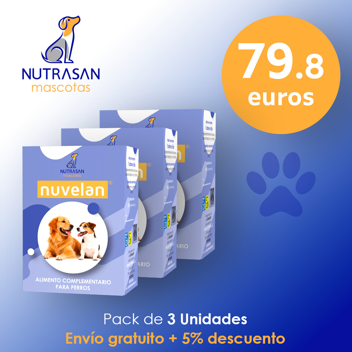 Probiótico perros Nuvelan, pack de 3 unidades